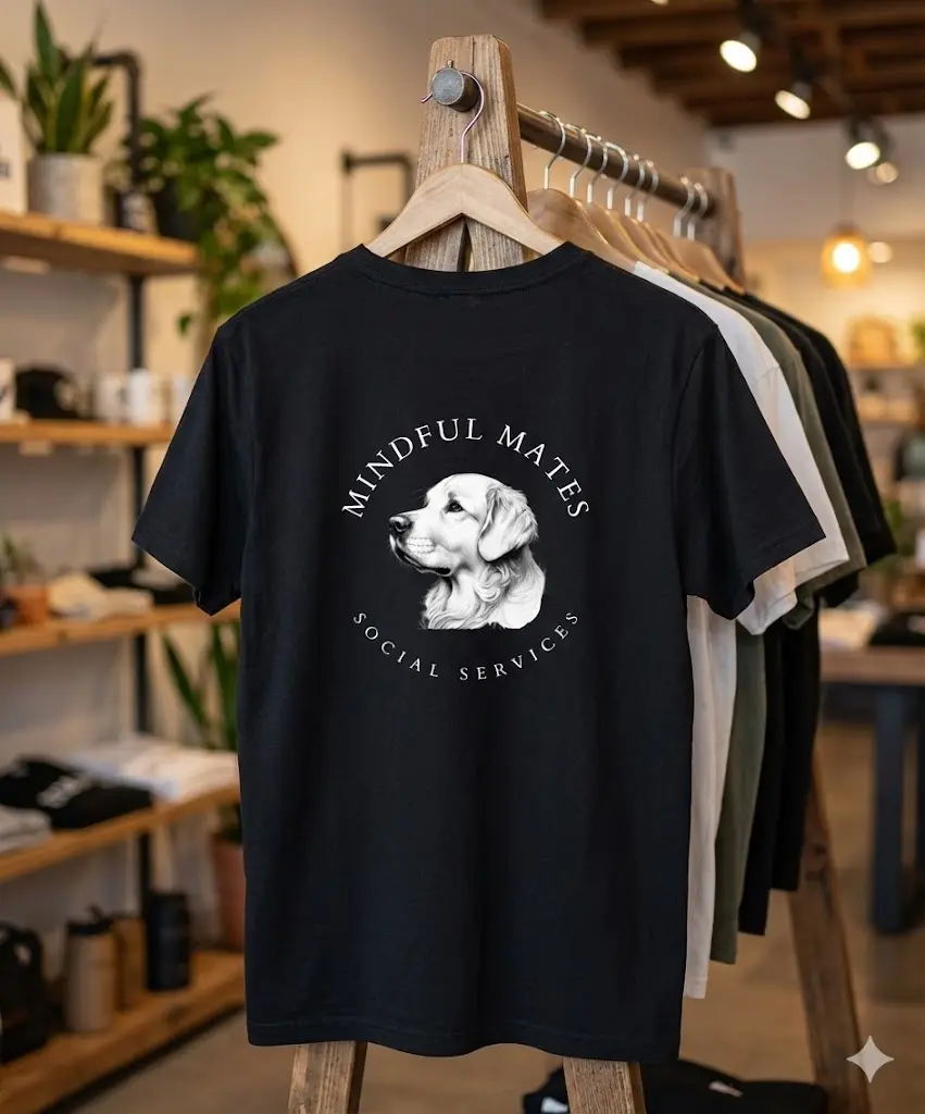 Black Cotton T-Shirt with Mindful Mates Social Services branding